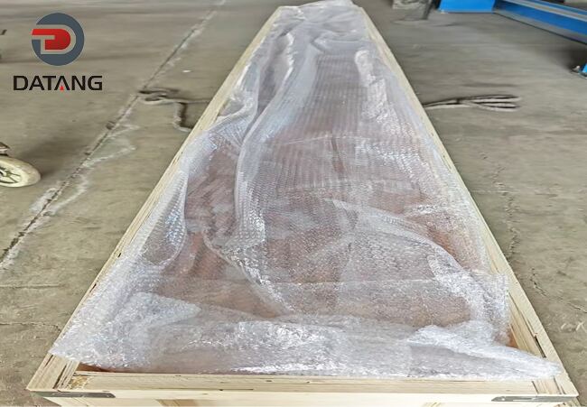 Secure seaworthy wooden case packing for copper low fin tubes export to Kuwait