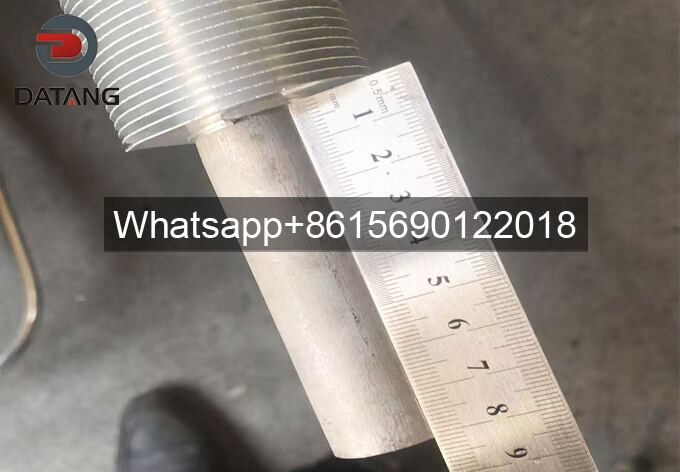 Measuring bare tube ends length of Datang extruded bimetallic finned tubes before welding installation Measuring bare tube ends length of Datang extruded bimetallic finned tubes before welding installation