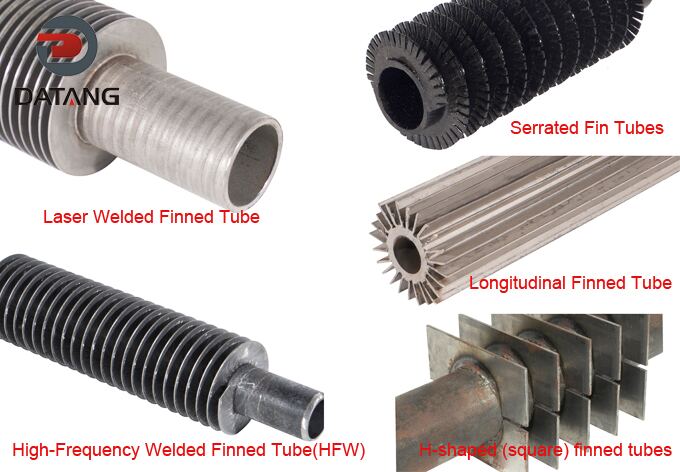 Comprehensive product catalog of welded fin tubes, showcasing HFRW spiral fins, laser-welded serrated fins, H-shaped square finned tubes, and longitudinal welded fin tubes with specifications